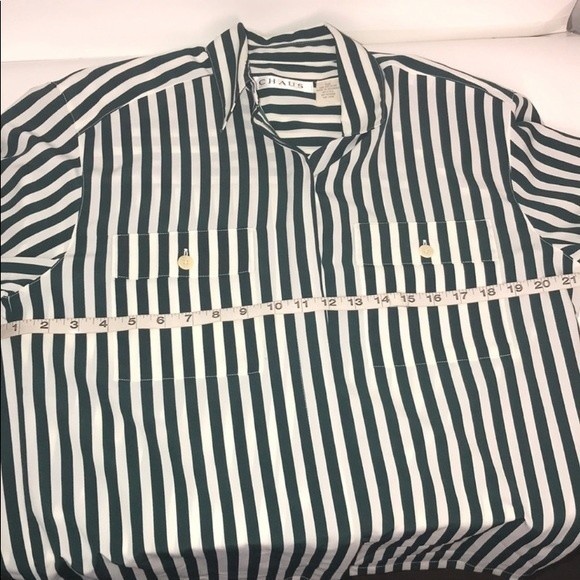 Vintage 90s Chaus Striped Button Down Blouse Emerald Green White size 10 - Picture 11 of 16